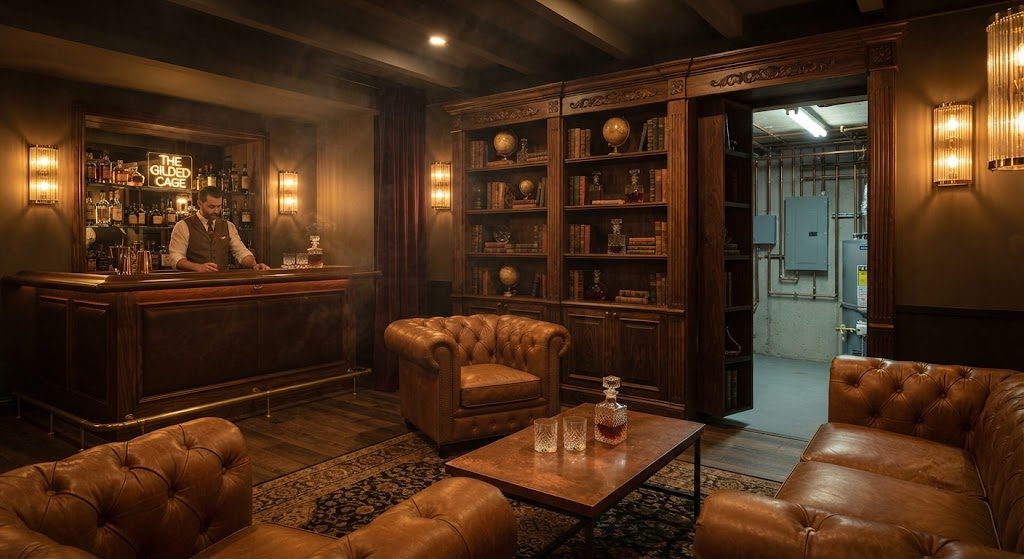 A Lakeview Basement Speakeasy — Bar, Lounge, and a Hidden Door to the Utility Room