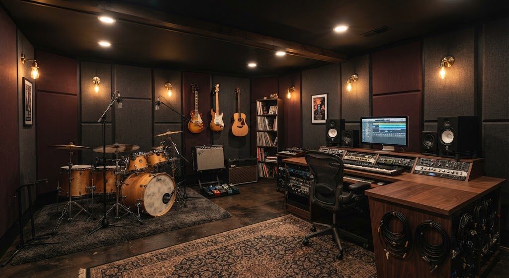 Case Study: An Oak Park Basement Music Room — Drum Kit, Guitar Amps, and a Recording Nook