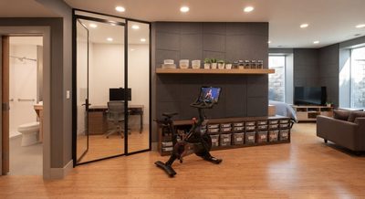  A Wicker Park Basement That Fits a Home Office, a Peloton, and a Kids' Lego Zone