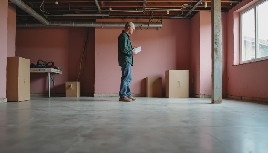 Visual context for stained concrete basement flooring